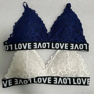 Love Lace padded Bralette Duo - Deep Blue and Soft White